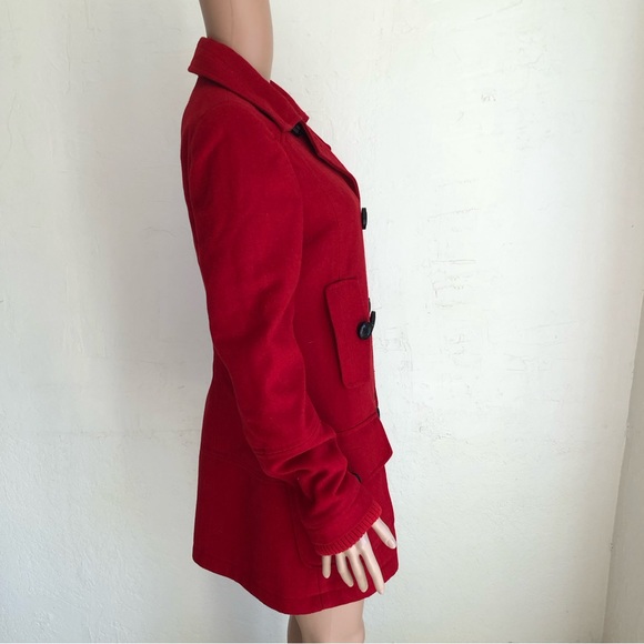 MNG Red Wool Blend Trench Winter Coat Jacket Casual Sportswear Women’s Size M - Picture 3 of 16